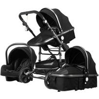 Kombinuota kūdikių vežimėlis Trio Pack 3 in 1 Juodas-ARG Aukštas rėmas su smūgių sugėrimu, sulankstomas, atvirkštinis automobilio sėdynė, nenulaužomos padangos