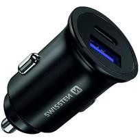 Swissten Metal Car Charger Adapter with Power Delivery USB-C + Quick Charge 3.0 / 36W / Black SW-CCH-ME2-QC3.0-PD-36W-BK