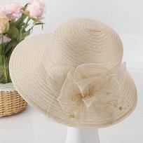 Nauja mada moterims fasinatoriai, galanterija, bažnyčios skrybėlė, elegantiškas kaspinas, plati kraštas, kibirėlio formos skrybėlės, fedora, moterims, vasarinė, sulankstoma, nuo saulės, dovana beige