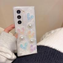 For Samsung Zflip6 Phone Case Bow Pearl Flip Folding Screen Ins Style Women's New Fold5 Rhinestone For  Samsung ZFlip3