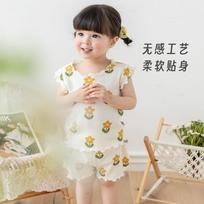Girls' Ice Silk Home Conditioning Clothing Set: Cute Top And Shorts Two-Piece Set 120 smėlis