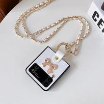 For Samsung ZFlip6 Folding Screen Flip Phone Case ZFlip7 Crossbody Strap Chain Rhinestone Personalized Ring For  Samsung ZFlip3