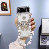 Skirta Samsung Zflip6 mobiliojo telefono dėklas, atlenkiamas, sulankstomas ekranas, permatomas, su cirkonio akmenukais, drugeliu, Ins stiliaus, lengvo prabangos, su karoliukais, nešiojamas For  Samsung ZFlip3