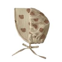 Lovely Print Baby Sunhat with Tie Belt Designing, Newborns Fetal Caps Spring Summer Thin Bonnet Hat Windproof Headwear
