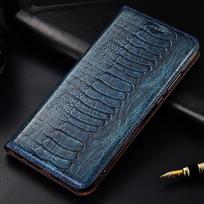 Natūralios odos dėklas IPhone 17 Pro Max 13 11 12 14 15 16 Pro Max 16 Plus 16e Ostrich Foot Retro Piniginė Knygos stiliaus atverčiamas dangtelis For iPhone 16 Plus mėlyna