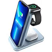 Canyon WS-304, Foldable  3in1 Wireless charger, with touch button for Running water light, Input 9V/2A,  12V/1.5AOutput 15W/10W/7.5W/5W, Type c to USB-A cable length 1.2m, with QC18W EU plug,132.51*75*28.58mm, 0.168Kg,Blue CNS-WCS304BL