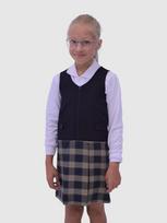 Mėlynos viršutinės ir rusvos apatinės dalies mokyklinis sarafanas, Sarafanų dydžiai: 142XL