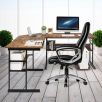 Costway L formos rašomasis stalas su pakreipiamu stalviršiu apatine knygų lentyna ir procesoriaus stovu Piešimo stalas Kompiuterio stalas 170 x 150 x 75 cm Ruda