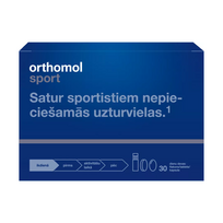 Orthomol sporto veiklos ir atsigavimo palaikymas – 30 dienų komplektas su milteliais, tablete ir kapsule