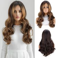 Sintetinis ilgas rudas banguotas garbanotas perukas Vidurinės dalies perukai priauginimai natūralūs rudi plaukai karščiui atsparūs pluoštai moterims kasdienis Cosplay 60cm