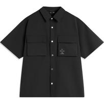 Li Ning Sports Lifestyle Series Solid Color Button Comfortable Breathable Polo Loose Short Sleeve Shirt Men shirts Black ASHU239-2 M