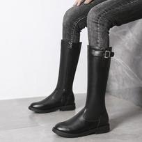 Fashion Fashion Knee Thigh High Female Shoes Leather Autumn Flat Long Women's Boots Winter 2024 Gothic Y2k Luxury Elegant Black Leather 35