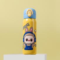 316 Food Grade Cat Thermos Cup, Portable Double Drinking Straw Water Cup, Cartoon Bouncing Direct Drinking Cup 500ml