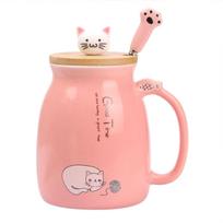 Kawaii puodelis su arbatos arbatinuku Mielas katukas Keramikinis kavos puodelis su kačiuko dangteliu ir šaukšteliu Japoniško stiliaus Naujoviškos dovanos moterims Katės mylėtojų dovanos 16oz rožinė
