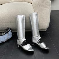 madingi Atvirais Pirštais Moteriški Ilgi Batai iki Kelio Tuščiaviduriai Seksualūs vakarėlio Bateliai Ploni Aukšti Kulniukai Juodi Sidabriniai Balti Užtrauktukas Gale Seksualūs Vakarėlio Batai Moteris 40 5.5 sidabras