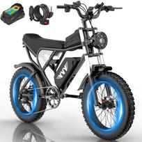 YVY C20 1500W Didelio našumo elektrinis dviratis su galinio vaizdo veidrodėliu, 48V20Ah, 20x4.0 riebios padangos, pilna pakaba, hidrauliniai diskiniai stabdžiai bekelės e-dviratis 48V 1500W 20Ah juoda