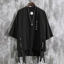 Vasariniai vyriški haori megztiniai kimono marškinėliai Samurajus japoniški drabužiai chalatai laisvi obi vyriški jukata striukė Gatvės drabužiai azijietiški drabužiai L juoda