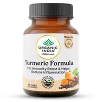 TATA Organic India Kurkumos formulė 60 daržovių kapsulių sveikatai ir natūralios gyvybingumo palaikymui
