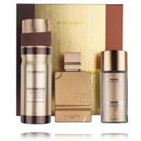 Al Haramain Amber Oud Gold rinkinys vyrams ir moterims (75 ml. EDP + 30 ml. EDP + 200 ml. purškiamas dezodorantas) - Rinkinys