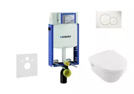 Geberit Kombifix - Pakabinamo tualeto su SIGMA30 mygtuko mygtuku montavimo elementas, matinis chromas / chromas + Ideal Standard Tesi - Tualetas ir klozeto dangtis, DirectFlush, SoftClose, CeramicPlus 110.302.00.5 NB1
