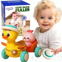 WOOPIE BABY traukiamas žaislas „Geltonas ančiukas ir rožinis zuikutis“