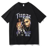 Raperis Tupac 2pac Marškinėliai Harajuku Hip Hop Marškinėliai Y2K Drabužiai Per dideli Vyriški Marškinėliai Gatvės Drabužiai Viršutiniai drabužiai Laisvalaikio Moteriški Medvilniniai Marškinėliai S juoda