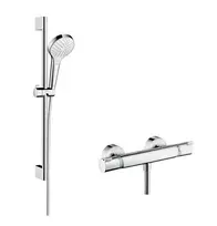 Hansgrohe Croma Select S – dušo komplektas Vario su termostato baterija, dušo strypas 65 cm, 3 srovių tipai, balta / chromuota 27013400