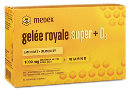 MEDEX Gelée Royale Super + D3,  su bičių pieneliu ir vitaminu D3 buteliukai, 16 vnt.