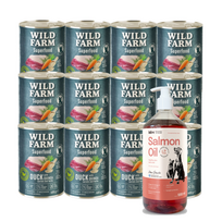 Wild Farm Superfood Duck 12x400 g pašaro šunims be grūdų + LAB V Lašišų aliejus šunims ir katėms 1000ml