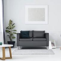 Costway moderni dvivietė sofa PU odinė sofa su minkšta pagalvėle ir guminėmis medinėmis kojomis, skirta namams ir biurui, pilka
