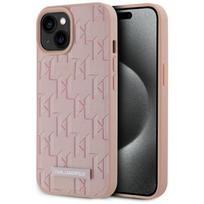 Karl Lagerfeld Leather Monogram Metal Logo MagSafe iPhone 15 Case - Pink