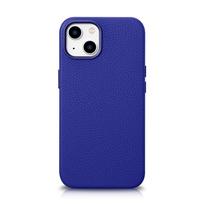 iCarer Litchi Premium Leather Case iPhone 14 Plus Magnetic Leather Case with MagSafe Dark Blue