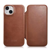 iCarer CE Oil Wax Premium Leather Folio Case iPhone 14 Plus magnetic flip case MagSafe brown