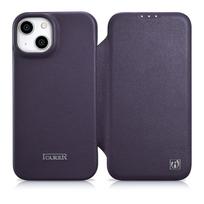 iCarer CE Premium Leather Folio Case iPhone 14 Plus Magnetic Flip Leather Folio Case MagSafe Dark