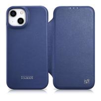 iCarer CE Premium Leather Folio Case iPhone 14 Plus Magnetic Flip Leather Folio Case MagSafe Blue