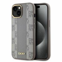 DKNY Leather Checkered Mono Pattern MagSafe iPhone 14 Case - Beige