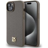 DKNY Leather Pattern Metal Logo MagSafe Case for iPhone 15 Plus / 14 Plus - Brown