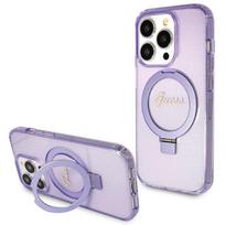 Guess Ring Stand Script Glitter MagSafe case for iPhone 14 Pro - purple