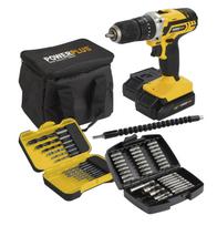 Smūginis gręžtuvas - atsuktuvas 20V 40Nm, POWERPLUS, POWX00840, 2 akumuliatoriai 20V 2.0Ah, 15 grąžtų antgalių, 37 varžtai