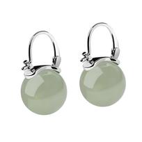 Vintage-Inspired Jade Bead Earrings, Adjustable Ear Cuffs for Women - Elegant Retro Jewelry Gift Set with Natural Stones Cyan sidabras