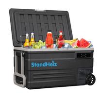 Nešiojamas kompresorinis šaldytuvas 55L – StandHeiz, 12V/24V/230V, šaldymas iki -20°C, kemperiui ir kelionėms