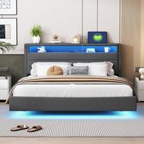 Lova 140x200 cm, su USB jungtimi ir LED apšvietimu, atlenkiamas galvūgalis, paslėptas kojūgalis, dvigulė lova, pilka