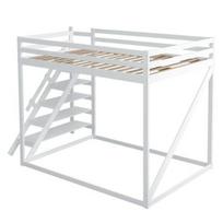 Vaikiška lova Mansardinė lova 140x200cm su apsauginiu barjeru, masyvios medienos dviaukštė lova su groteliniais rėmais, tinkama vaikams, jaunimui ir suaugusiems, balta balta