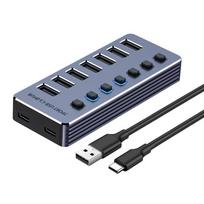 Maitinamas USB šakotuvas 10 prievadų skirstytuvas lizdas su keliais USB 3.0 prievadų lizdais kištuku įjungimo-išjungimo raktinis jungiklis dokas maitinimo juostos adapteris nešiojamam kompiuteriui 7-IN-1 without EU Adapter pilka spalva