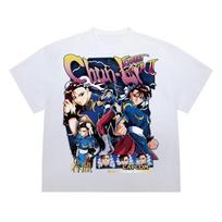 Street Fighter Chunli Vintage Cotton T-shirt Cartoon Vintage Short Sleeve Fighting Game T-shirt Summer Men and Women Tees S