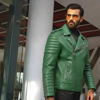 Motorcycle Biker Stylish Causal Men's Handmade New Jacket Green Real Lambskin Leather S žalia