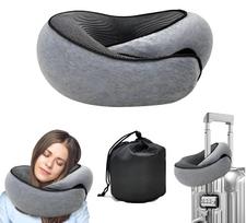Memory Foam Travel Neck Pillow | 360° Support for Airplane Office Car | Ergonomic Comfort for Long Trips & Commutes šviesiai pilka spalva