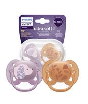 PHILIPS Avent Ultra Soft DECO Baby Pacifier, 6-18 Months, 2-Pack, Orange/Violet