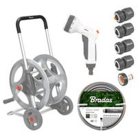 Žarnos vežimėlis su žarna ir priedais Bradas WHITE LINE SILVER PRO SET, 1/2 20m