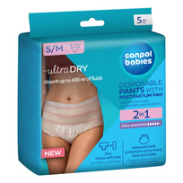 CANPOL BABIES 78/011, vienkartinės kelnaitės su įklotu po gimdymo, 2in1, S/M dydis, 5  vnt.